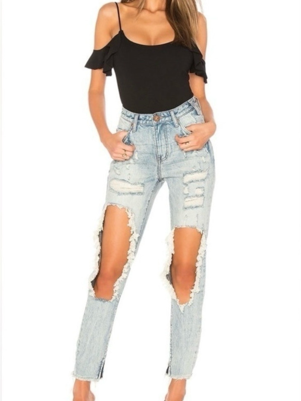 Revolve One Teaspoon High Waist Freebirds Skinny Jeans Blue Hart Distressed NWT